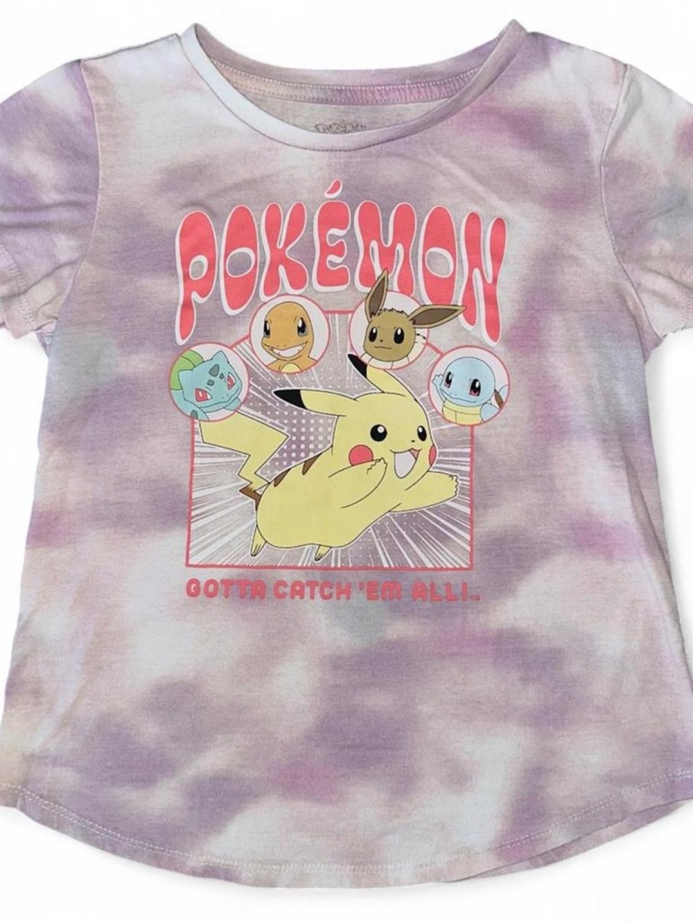 Pokemon Purple Tie-Dye Kids Tee with Pikachu & Friends Graphic